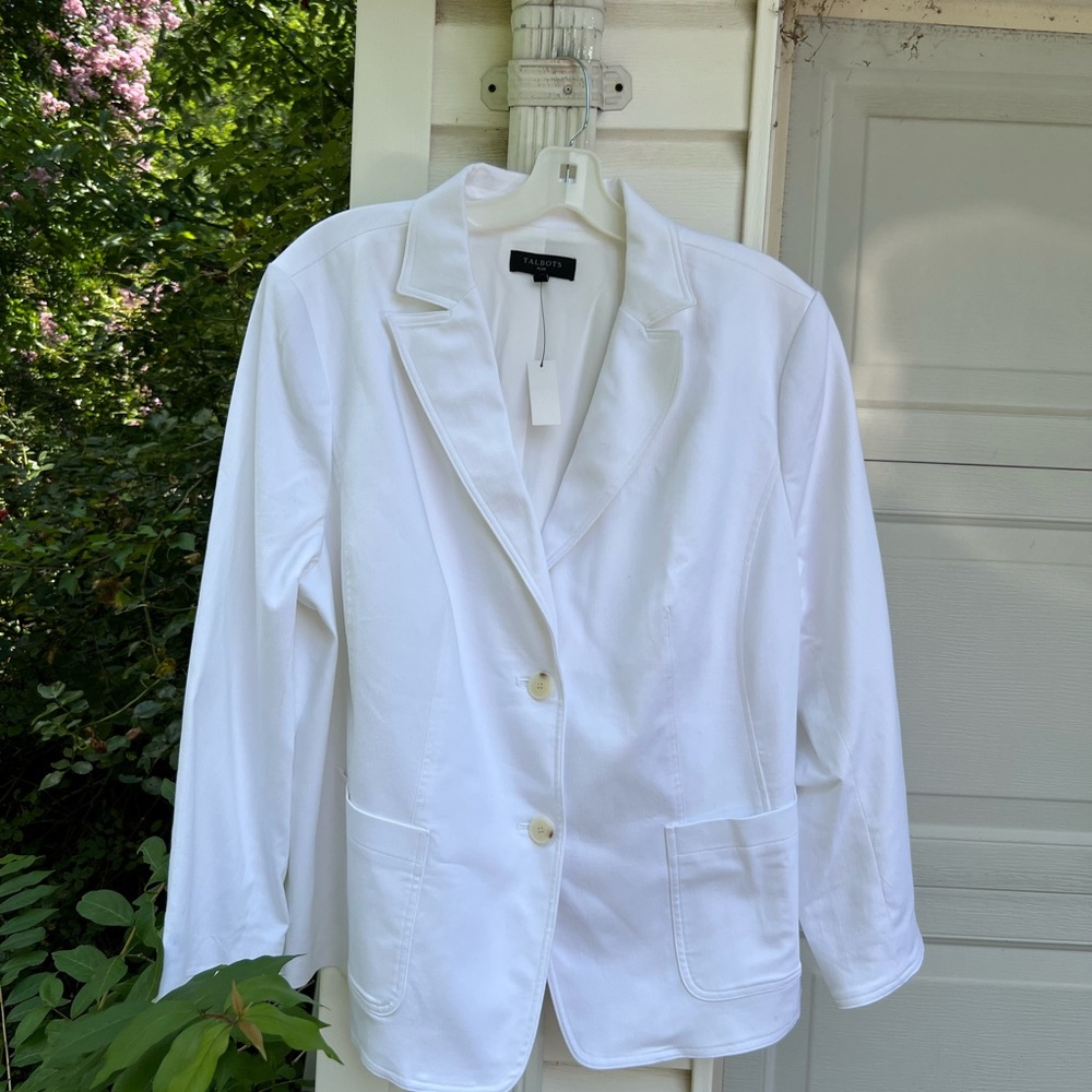 NWT Talbots Pretty White Lined  Fun Detailed Long Sleeve Blazer - Picture 7 of 7